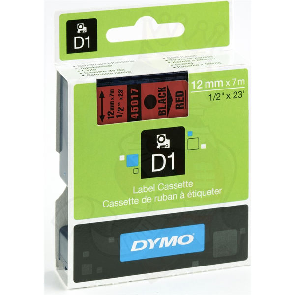 Picture of DYMO D1 LABEL CASSETTE ORIGINAL 45017 12MM BLACK ON RED